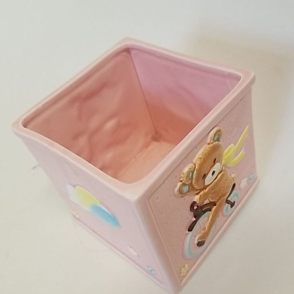 Vintage 1988 FTD Pink Baby Bear Planter Ceramic Tricycle Balloons Japan Nursery